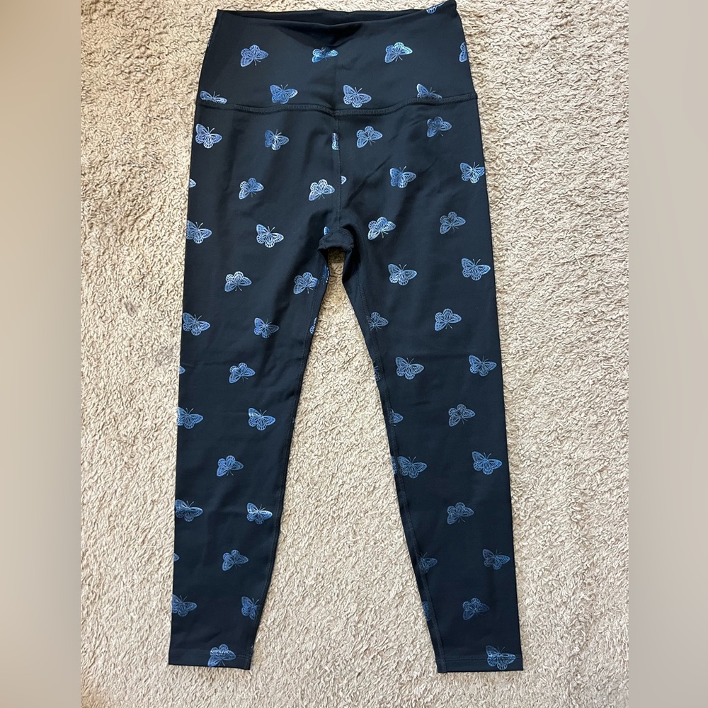Butterfly Shine High Waisted Midi Legging - Black Shatterglass Butterflies / M